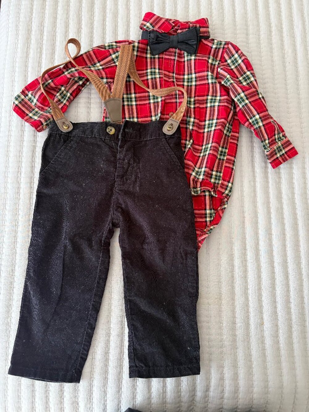 Boys red plaid outfit
